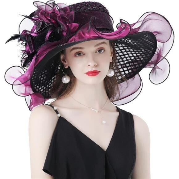 Women\'s Organza Church Derby Hat Wide Brim Sun Hat Fascinator Hat main image 6